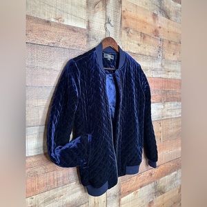 Sapphire Blue Velvet Quilted Bomber Jacket XS
